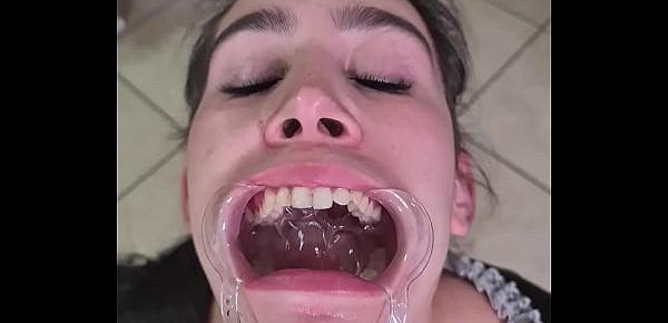  French maid tries to drink her own piss with a lip retractor | funny